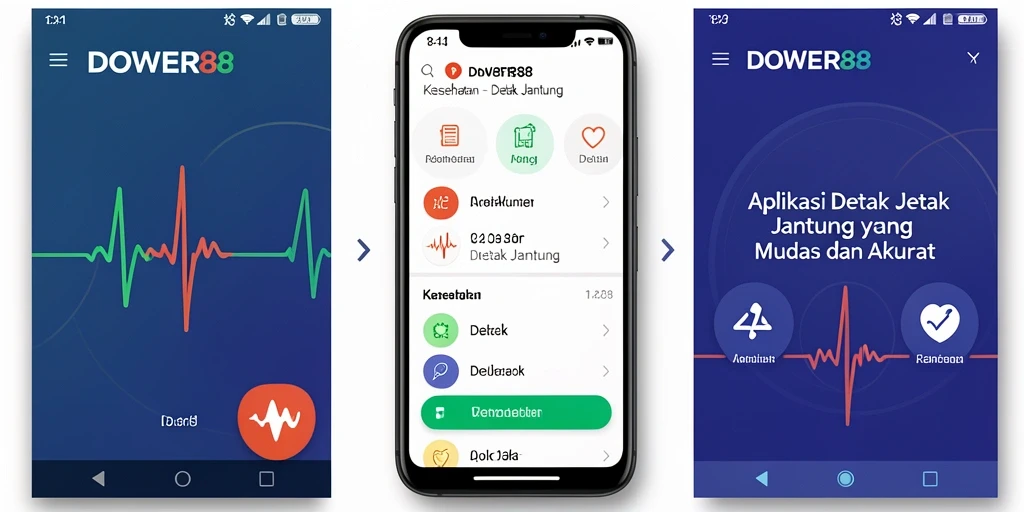 Screenshot aplikasi DOWER88 menunjukkan antarmuka pengguna yang intuitif untuk memantau detak jantung.