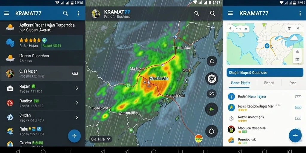 Antarmuka utama KRAMAT77 menampilkan peta radar hujan yang informatif.