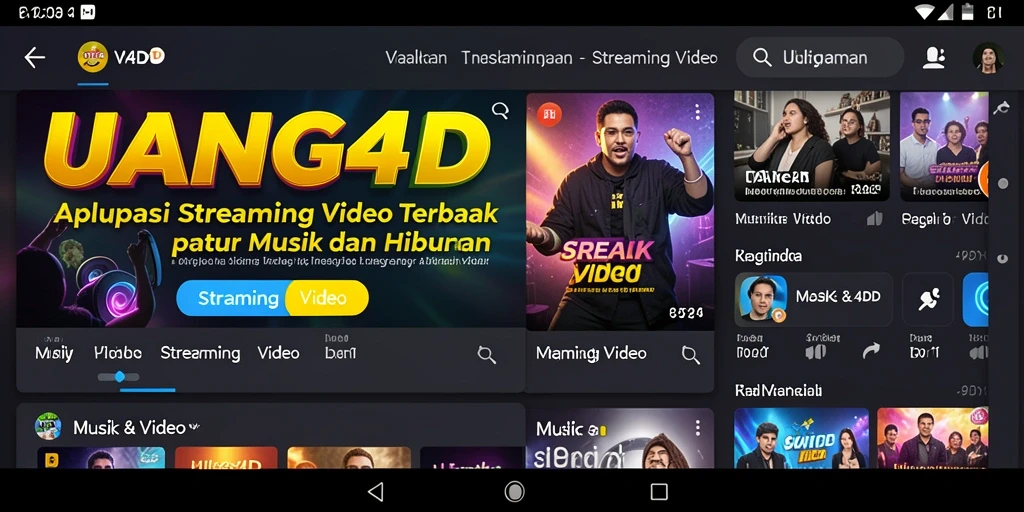 Tampilan antarmuka aplikasi UANG4D dengan fungsi Streaming Video yang menarik.