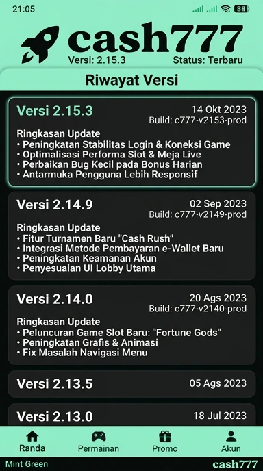 Riwayat Versi cash777 untuk Pengguna Android